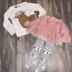 Mud Pie Christmas Reindeer Long Sleeve and Tight Skirt Set